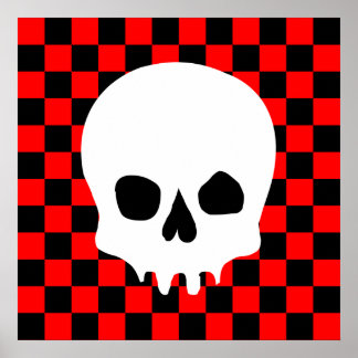 Creepy Skull & Checkerboard (Black & Red) Poster