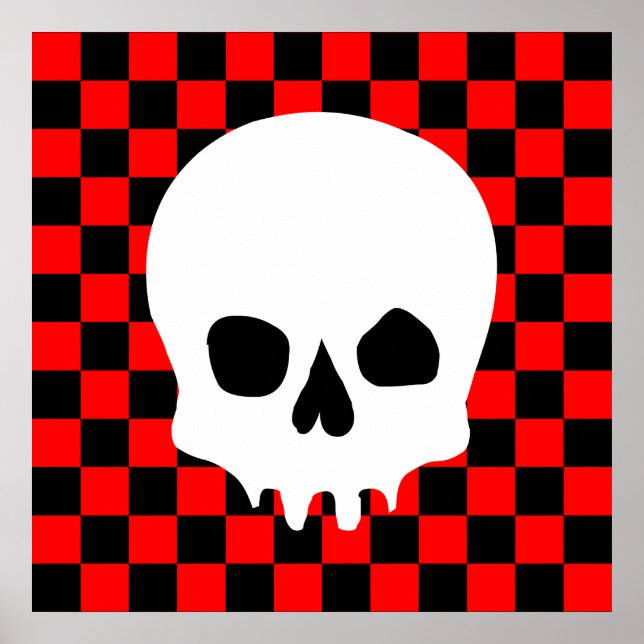 Creepy Skull & Checkerboard (Black & Red) Poster (Front)