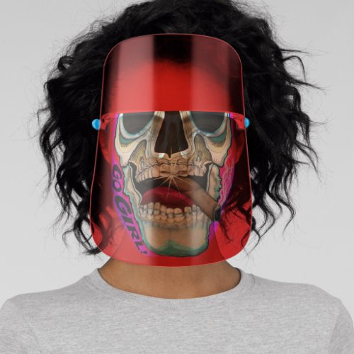 Creepy Skull Cigar Go Girl Pop Art Halloween Face Shield