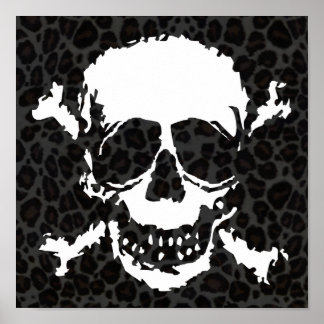 Creepy Skull & Crossbones Leopard Pattern Poster