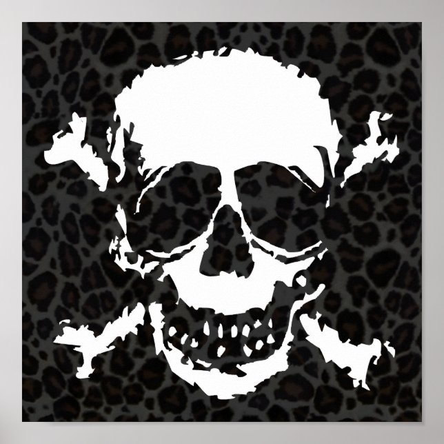 Creepy Skull & Crossbones Leopard Pattern Poster (Front)