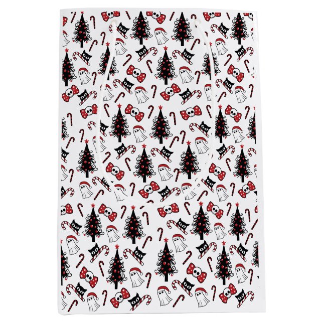 Creepy Skull Ghost and Vampire Cat  Medium Gift Bag (Front)