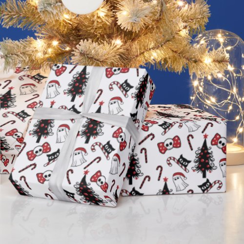 Creepy Skull Ghost and Vampire Cat Wrapping Paper