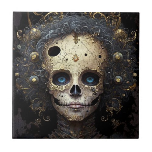 Creepy Skull Gothic Dark Fantasy Art Ceramic Tile