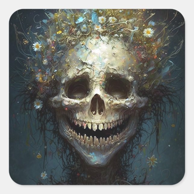 Creepy Skull Gothic Dark Fantasy Art Square Sticke Square Sticker (Front)
