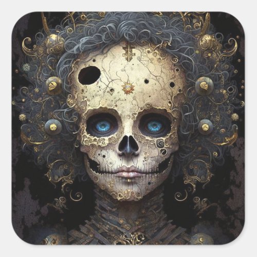 Creepy Skull Gothic Dark Fantasy Art Square Sticker