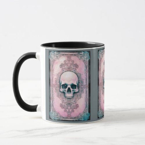 Creepy Skull Green and Pink Halloween Mug