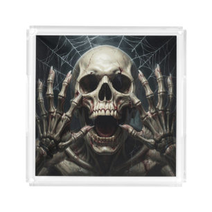 Creepy Skull Halloween Party Gothic Spiderweb Acrylic Tray