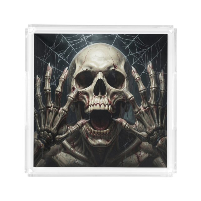 Creepy Skull Halloween Party Gothic Spiderweb   Acrylic Tray (Front)