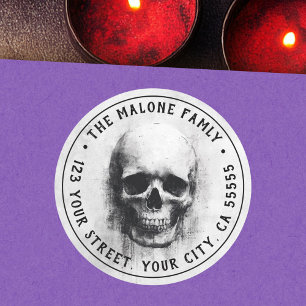 Creepy skull Halloween return address Classic Round Sticker