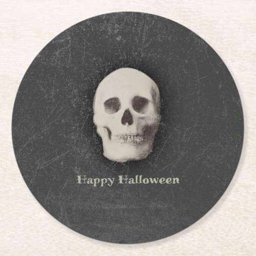 Creepy Skull Halloween Round Paper Coaster