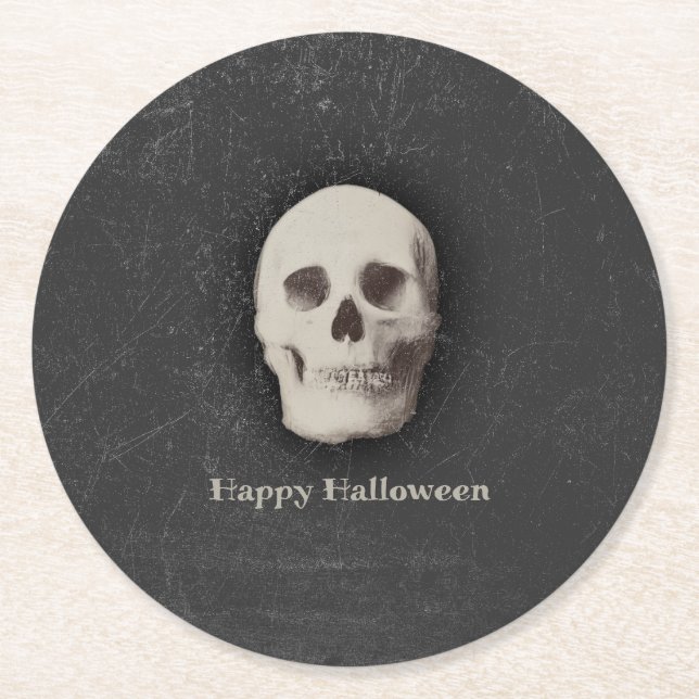 Creepy Skull, Halloween Round Paper Coaster (Front)