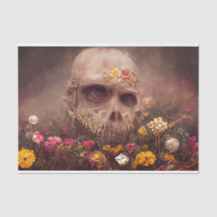 Creepy Skull in Flower Garden Decoupage Tissue Paper