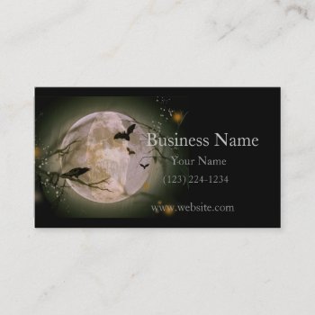 Creepy Skull In Full Moon With Flying Birds & Tree Business Card by Iggys_World at Zazzle