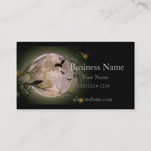 Customizable Creepy Skull in Full Moon with Flying Birds &amp; Tree Business Card