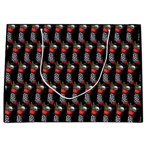 Creepy Skull Stocking Wrapping Paper Large Gift Bag