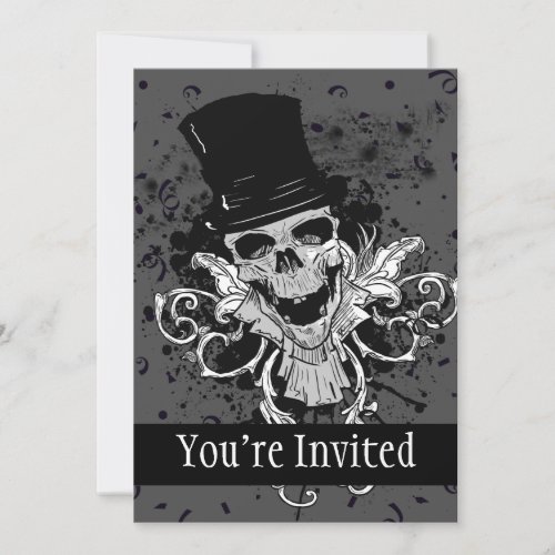 Creepy Skull With Top Hat Invitation