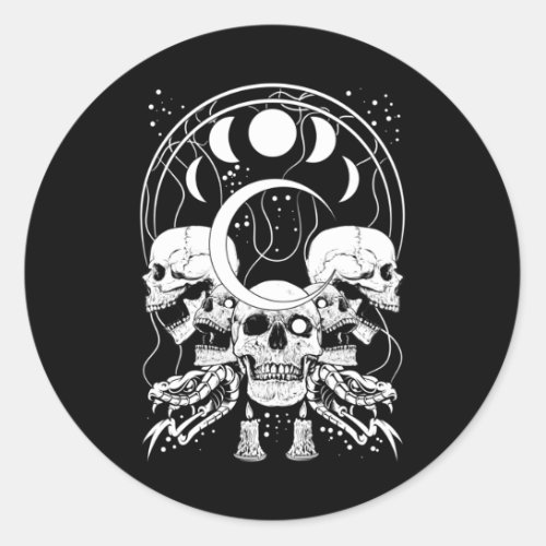 Creepy Skulls Crescent Gothic Moon Phases Snake Classic Round Sticker