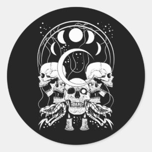 Creepy Skulls Crescent Gothic Moon Phases Snake Classic Round Sticker