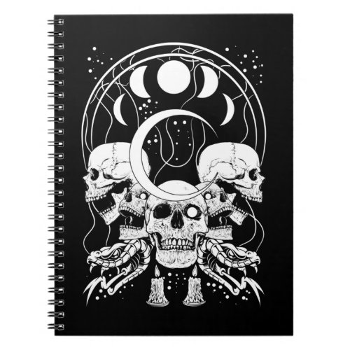 Creepy Skulls Crescent Gothic Moon Phases Snake Notebook