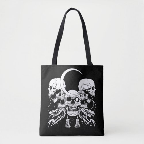 Creepy Skulls Crescent Gothic Moon Witchy Snake Tote Bag