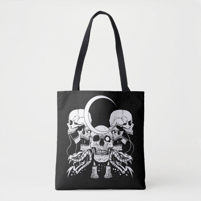 Creepy Skulls Crescent Gothic Moon Witchy Snake Tote Bag (Front)
