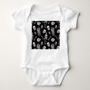 Creepy Skulls: Halloween Watercolor Pattern Baby Bodysuit