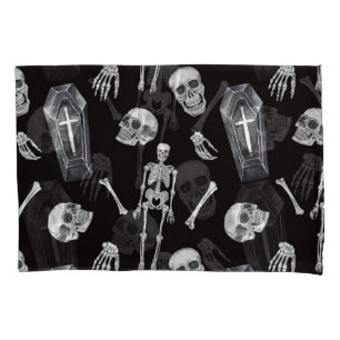 Creepy Skulls: Halloween Watercolor Pattern Pillow Case