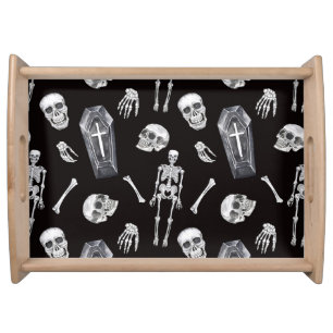 Creepy Skulls: Halloween Watercolor Pattern Serving Tray