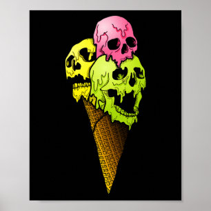 Creepy Skulls Icecream Horror Colorful Halloween D Poster