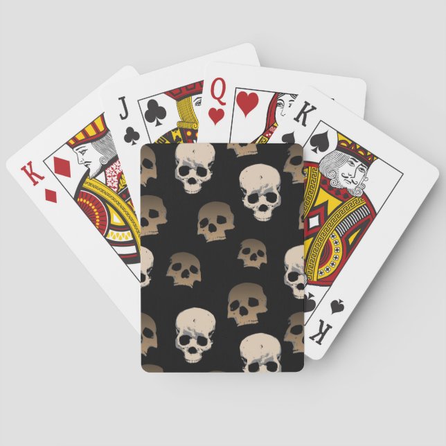 Creepy Skulls Pattern 3D Effect Black Background Poker Cards (Back)