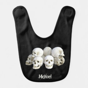 Creepy skulls pile name baby bib
