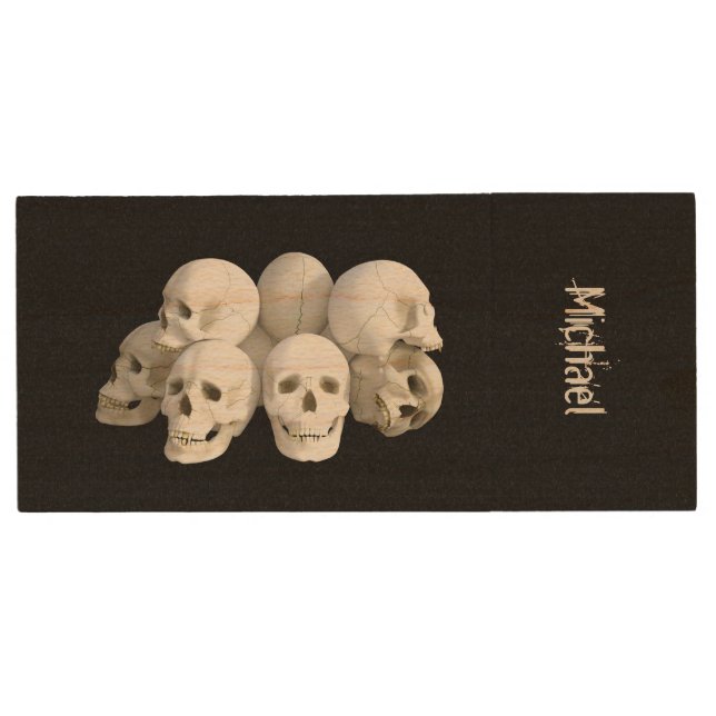 Creepy skulls pile wood flash drive (Front)