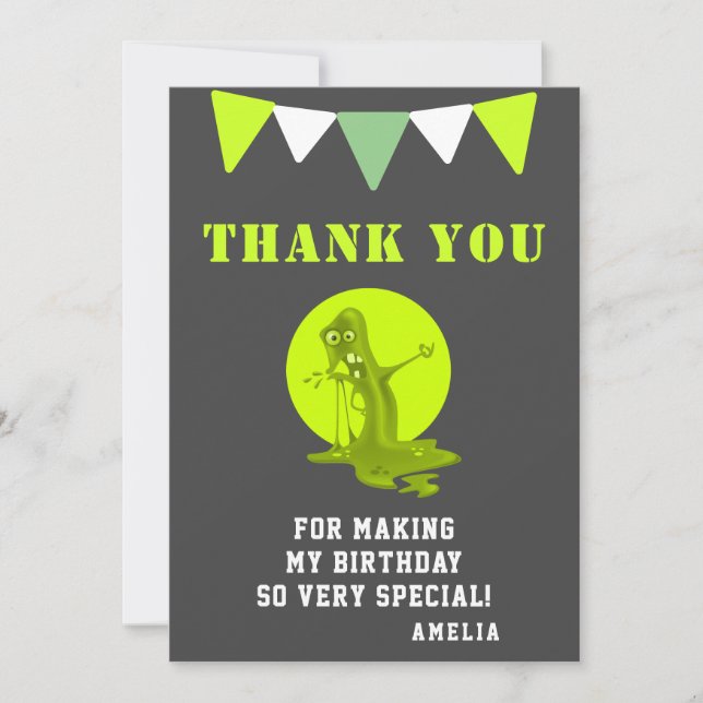 Creepy Slime Monster Birthday Thank You Card (Front)