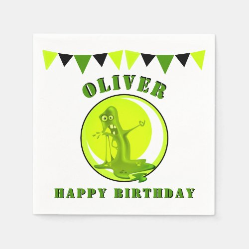 Creepy Slime Monster Kids Name Happy Birthday Napkins