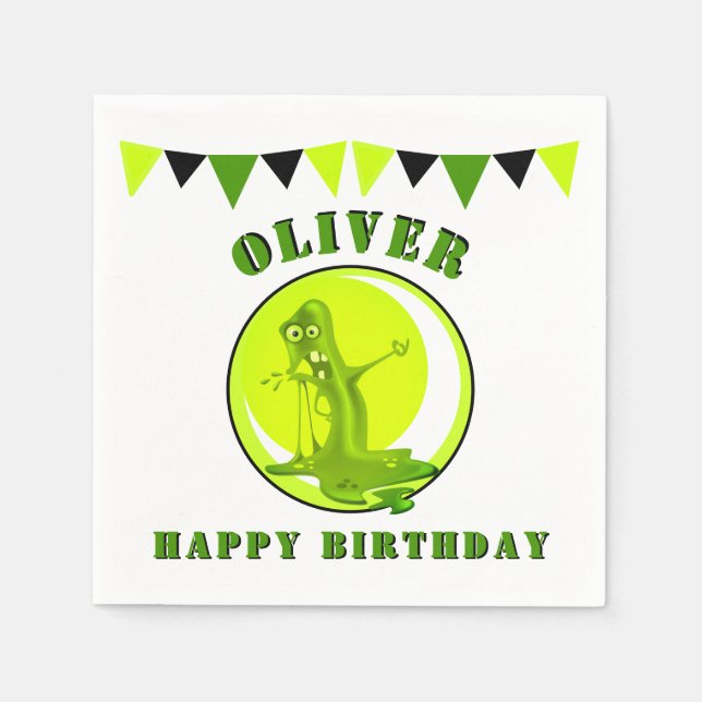 Creepy Slime Monster Kid`s Name Happy Birthday Napkins (Front)