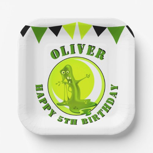 Creepy Slime Monster Kids Name Happy Birthday Paper Plates