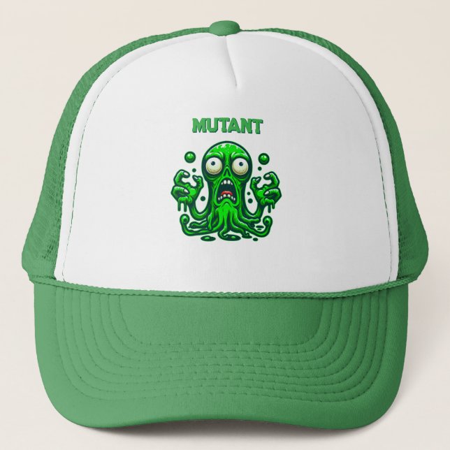 Creepy Slime Zombie Alien – Neon Green Monster Trucker Hat (Front)