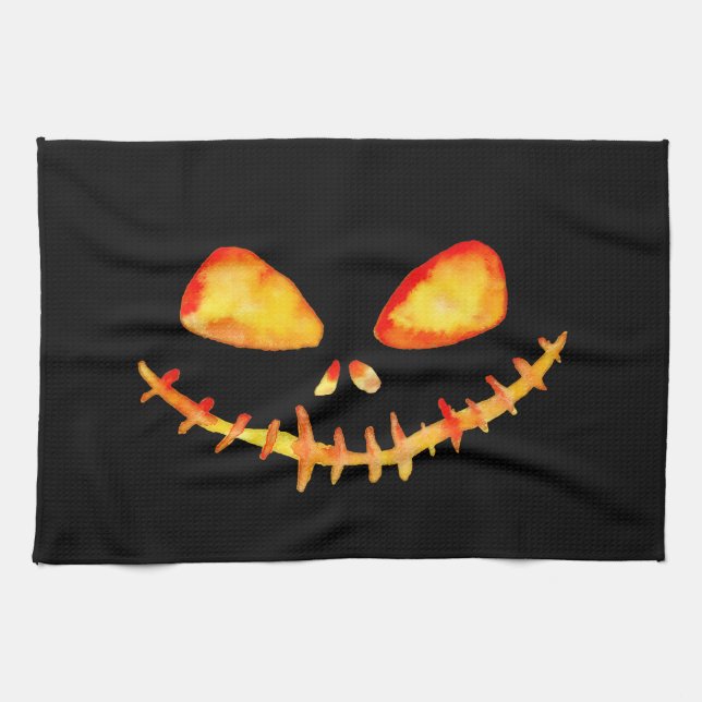Creepy Smiling Jack O' Lantern Face Kitchen Towel (Horizontal)