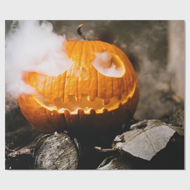 Creepy Smoking Jack-O-Lantern Wrapping Paper (Flat)