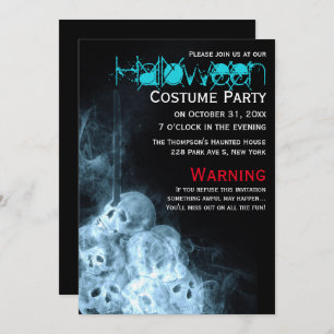 Creepy Smoking Skulls Halloween Costume Party Invitation