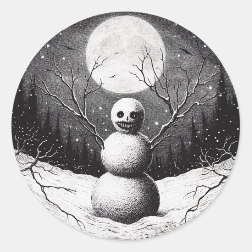 Creepy Snowman Horror Christmas Classic Round Sticker