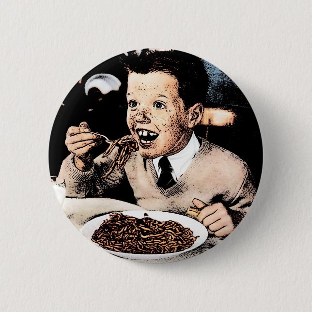 Creepy Spaghetti Kid Pinback Button (Front)