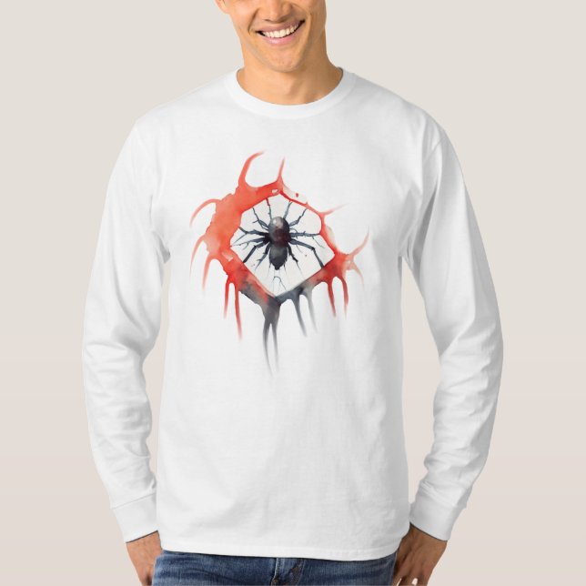 Creepy Spider Cobweb Halloween T-Shirt (Front)