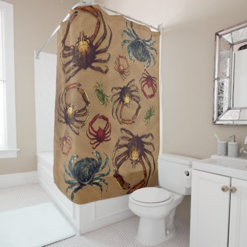 Creepy Spider Crabs Sand Background Shower Curtain