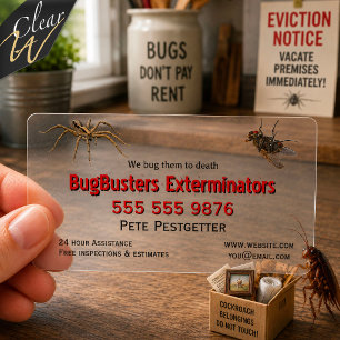 Creepy Spider Fly Bold Red Pest Exterminator  Clear Business Cards