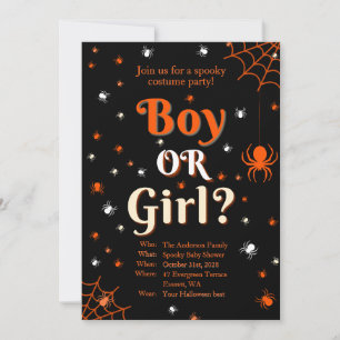 Creepy Spider Halloween Gender Reveal Baby Shower Invitation