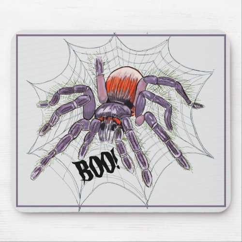 Creepy Spider in Giant Web Ink Drawing Mouse Pad