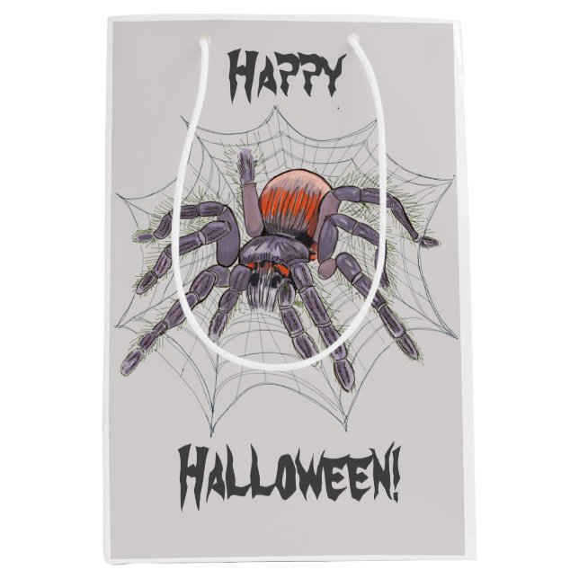 Creepy Spider in Web Halloween Ink Sketch Medium Gift Bag (Front)