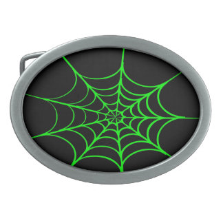 Creepy Spider Web (Black & Green) Oval Belt Buckle
